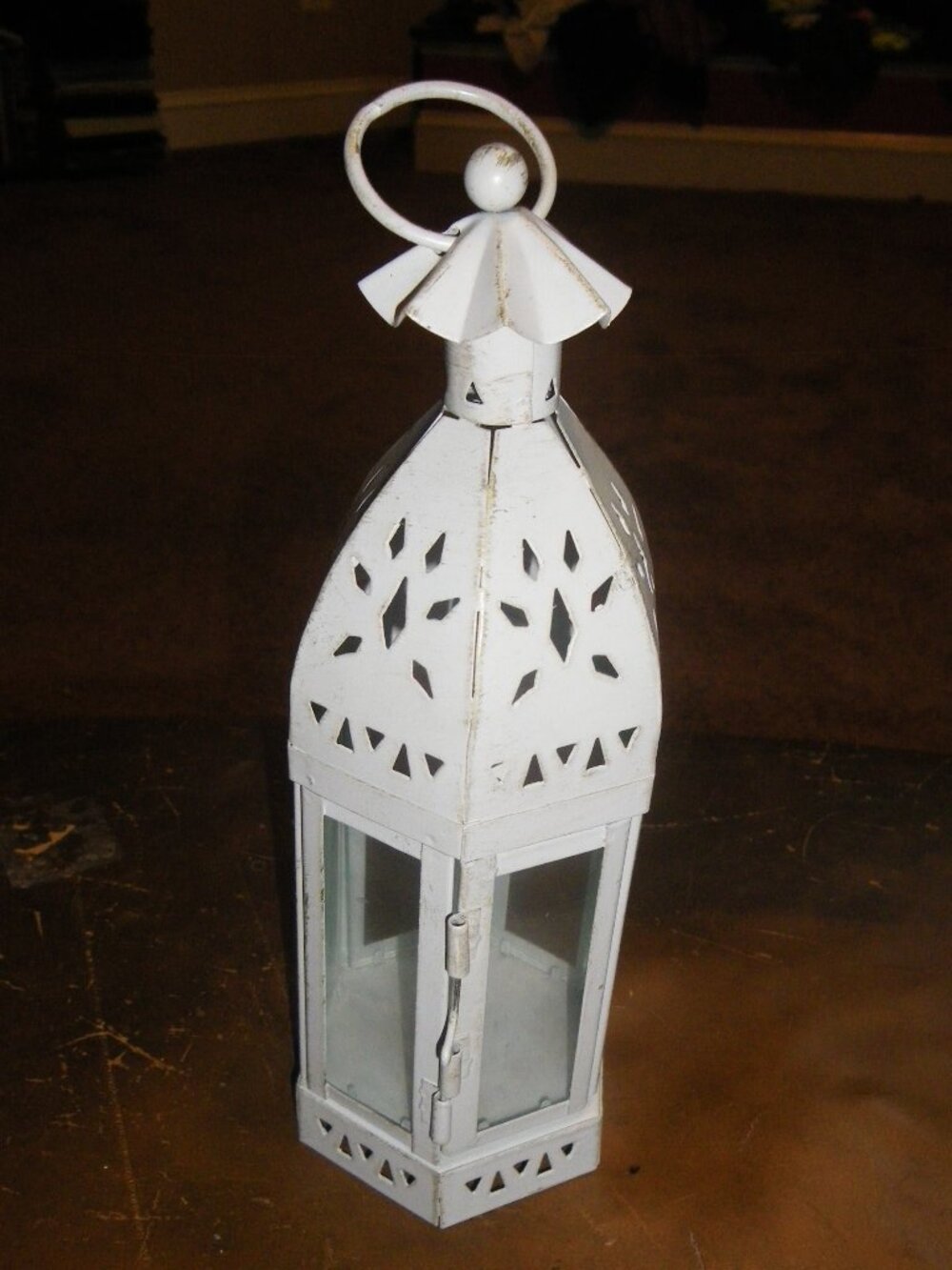 Small Grey Metal & Glass 10” Decorative Hexagonal Lantern